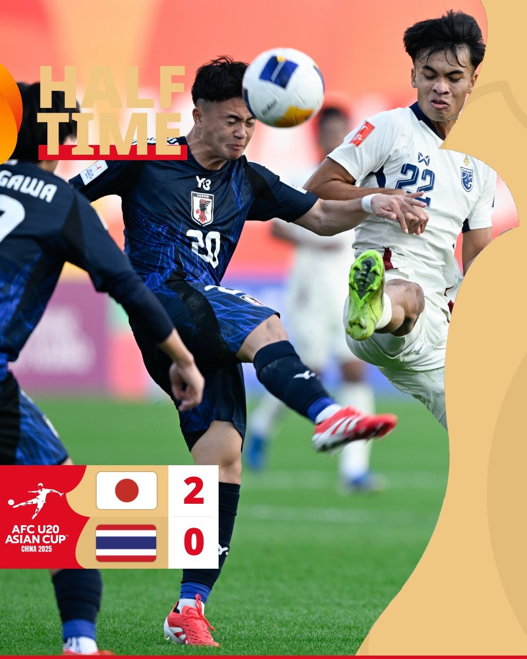  半場-日本U20 2-0領(lǐng)先泰國U20，石井久繼破門+中柱 泰國0射正